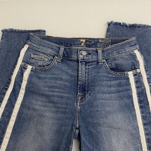 7 For All Mankind Womens Sz‎ 27 (ACT28) Ankle Skinny Jeans Striped Raw Hem